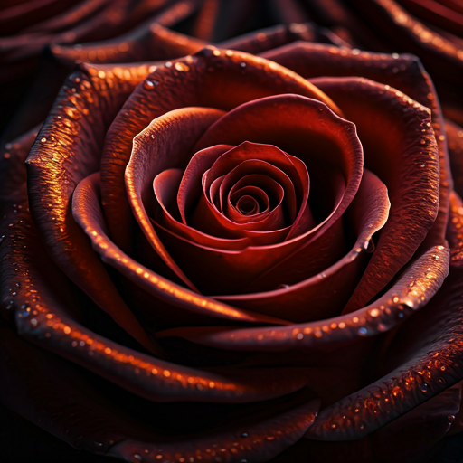 Close-up red rose petals in dramatic low light